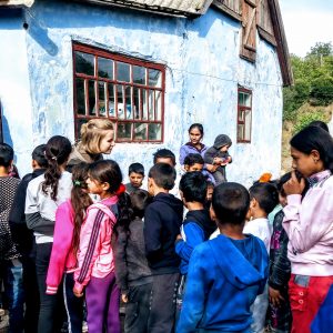 Distributing children's Bibles in Berezivka