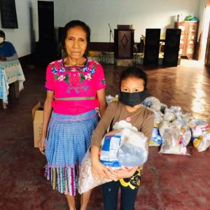 A family receiving aid