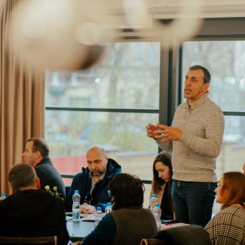 A Ukrainian leader shares with the group